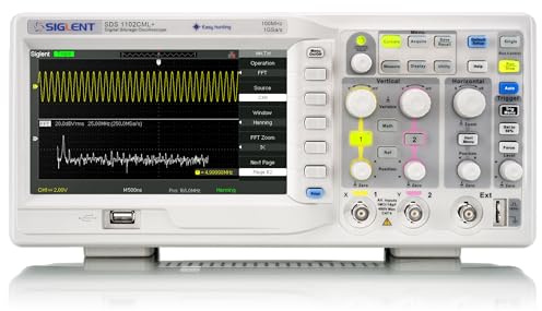 SIGLENT Serie SDS1102CML+ Osciloscopio de Almacenamiento Digital, 2+EXT Canal, 100 MHz Ancho de banda, 2 Mpts Profundidad de Memoria, 7 Monitora