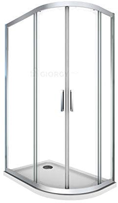 BOX CABINA DOCCIA CURVO SEMICIRCOLARE ANGOLARE TONDO 80X80 90X90 H 190 CRISTALLO 6 MM TRASPARENTE EASYCLEAN PROFILO CROMO CROMATO MANIGLIA INOX (80X120 SINISTRO + PIATTO)