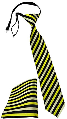 TigerTie Kinderkrawatte + Einstecktuch in gelb zitronengelb schwarz gestreift - vorgebunden mit Gummizug