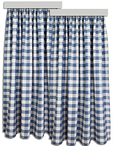 Dekoschal Karo mit Edelweiß Blau 2er-Pack/Set Landhaus-Stil | Vorhang mit Reihband | Webstoff hochwertig blau-weiß kariert | Übergardine für Küche, Esszimmer, Gästezimmer Höhe x Breite 240 x 130 cm