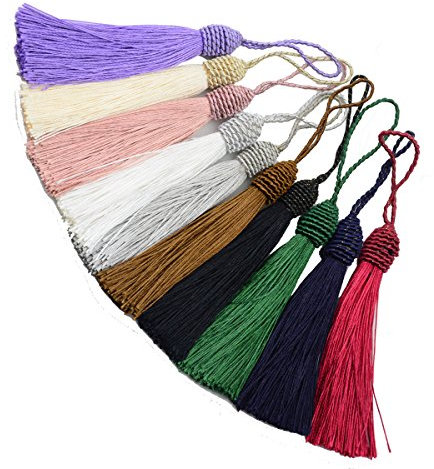 Makhry 20pcs 15.5cm / 6 Zoll Seidige Floss Lesezeichen Quasten mit 2-Zoll-Kabel Schleife und kleinen Chinesischen Knoten für Schmuckherstellung, Souvenir, Lesezeichen, DIY Handwerk Zubehör