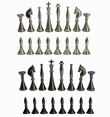 StonKraft Messing Schachfiguren Münzen Bauern - Kupfer Metall Schachfiguren (4 Zoll König, 32 Stück, 2 Spieler, 180+)