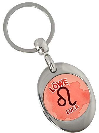 Eurofoto Schlüsselanhänger mit Namen Luca und Sternzeichen Löwe | Namens-Anhänger mit Einkaufs-Chip für Kinder und Erwachsene