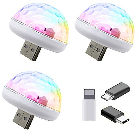 3 Pack USB Disco Light, 7 Colors LED Disco Mini Ball Party Light Sound Activated 4W RGB Small Magic Ball for Kids Birthday, Family Gathering, Christmas Party, Karaoke, Wedding Decoration