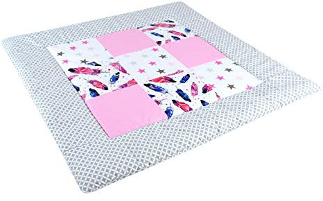 BABYLUX Spieldecke Patchwork KRABBELDECKE 110 x 110 cm Kinderdecke Baby Decke (9. Maroko grau - Feder)