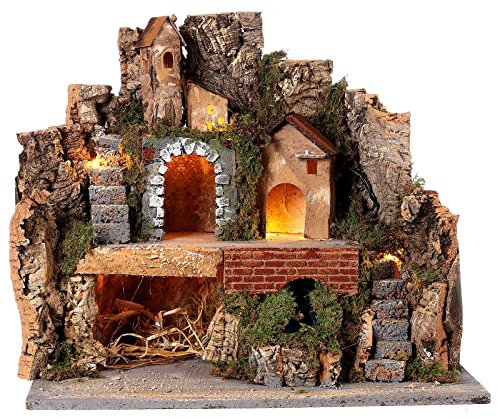 Holyart Krippenzubehör Haus und Wasserfall, 40x40x30 cm