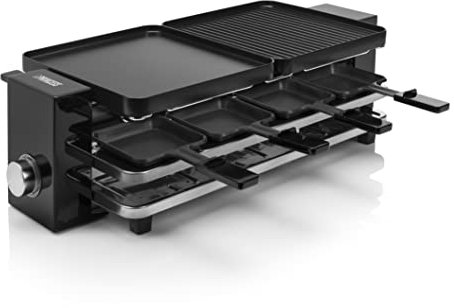 Princess Piano Raclette - für bis zu 8 Personen, multifunktional, 1200 Watt, Aluminiumguss-Platte, 8 Pfännchen und Spatel, BPA-frei, 162925