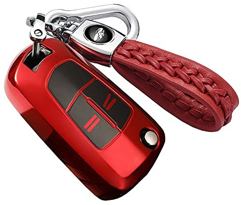 ontto Autoschlüssel Hülle Cover Passt für Opel Corsa C D Astra Vectra Zafira Sigum Omega Tigra Insignia Agila TPU Schlüsselhülle Schlüsselanhänger Schlüssel Schutz Etui Tasche 2 Tasten-Rot