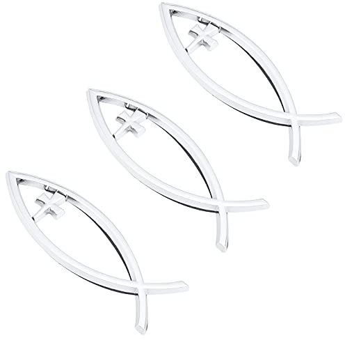 SUPERFINDINGS 3pcs 140x46x6mm Silber ABS Kunststoff Jesus Fisch Aufkleber Aufkleber 3D Auto Aufkleber Emblem Aufkleber Kunststoff Auto Emblem Für Jesus Christian Fisch Symbol