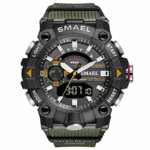 SMAEL Herren Digital Sportuhr Militär Outdoor Wasserdicht Chronograph Uhren Big Handgelenk mit Alarm Datum Multifunktions LED Stoppuhr, Grün (Army Green), Militär