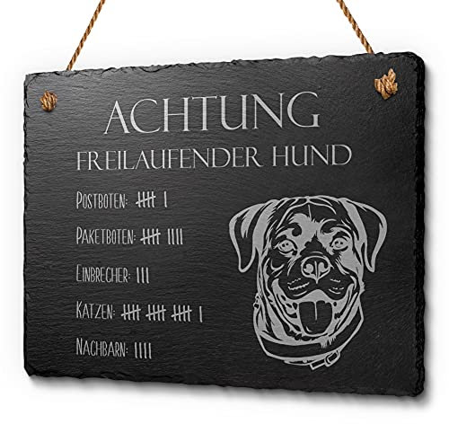 Vorsicht vor dem Hund Schild Vorsicht Hund Rottweiler | Hochwertige Gravur auf Naturschiefer rechteckig 20x15 | Hinweisschild robust ideal für draußen