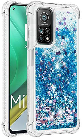 KBIKO-zxl Hülle kompatibel mit Xiaomi Mi 10T Pro Schutzhülle mit Flüssig Glitzer, Handyhülle Back Cover mit Glitter Flüssigkeit, TPU Silikon Transparent Schutzhülle für Xiaomi 10T.Blue YBL
