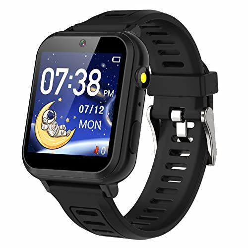 findtime Smartwatch für Kinder, 1,54 Zoll, Musik, MP3, Uhr, Kinder, Mädchen, Jungen, Kamera, Videoaufnahme, Schrittzähler, Puzzlespiel, intelligente Uhr, für 4 – 12 Jahre, Schwarz , 1.54 inch, Riemen