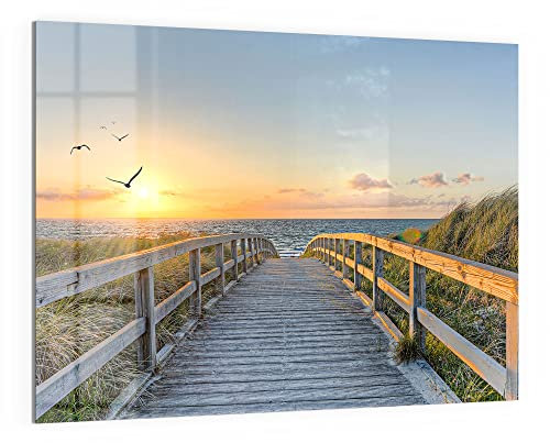 DEQORI Glas-Magnettafel | 120x90 cm groß | Motiv Dünenweg zum Meer | Memo-Board aus Glas | Magnetboard inkl. Magnete, Stift & Tuch für Küche & Büro | Tafel magnetisch & beschreibbar
