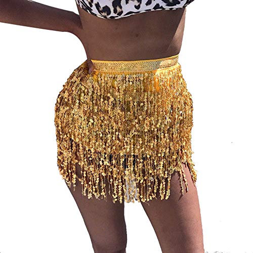 Damen Pailletten Rock Quasten Rock Rave Rock Bauchtanz Kostüm Bauchtanz Mini Rock für Mädchen, Bauchtanz Hüfttuch Club Kostüm Sommer Wrap Fransen Röcke, Rock zum Schnüren, Hüftschal, Rave Outfit