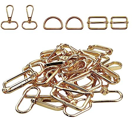 YapitHome 30 Stück D Ringe Set Schiebeschnalle Magnetknöpfe Schiebeschnalle für Lanyard Geldbörse Tasche Riemen Hundehalsband Rucksack DIY Nähzubehör(Gold)