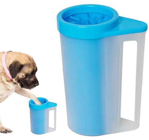 COMFPET pfotenreiniger für hunde mit silikonbürste, ragbarer Pfotenreiniger mit abnehmbarer Silikonbürste, großzügiges Fassungsvermögen, geeignet für Hunde- und Katzenpfoten (L)