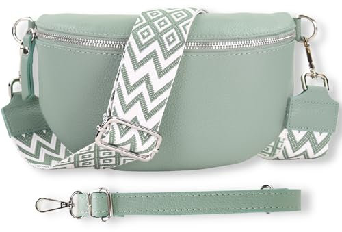 Blade Bauchtasche Damen Echtleder, stylische Gürteltasche Damen mit 2 gemusterten und Leder abnehmbaren & verstellbaren Breiten Gürteln, Crossbody Bag Damen, Hochwertige Brusttasche für Frauen