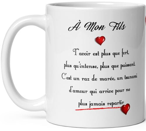 Mug amour mon fils je t'aime message d'amour tasse céramique tendresse haute qualité offrir idée cadeau homme anniversaire noel fete de papa maman déclaration famille 325ml