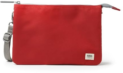ROKA Carnaby XL Slim Crossbody Bags for Women & Men - 3 Compartments, Chunky Zip, Removable & Adjustable Strap for Phone, Wallet, Keys - Mars Red
