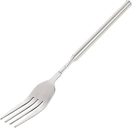 Ezweiji Horquilla telescópica, tenedor extensible, horquilla larga telescópica, de acero inoxidable, mango largo, tenedor telescópico, cubiertos extensibles, mango largo, tenedor, asado, tenedor