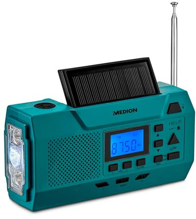 MEDION E66806 Radio con manivela (Solar, manivela de Dinamo, Radio FM, Linterna, función de Emergencia SOS)