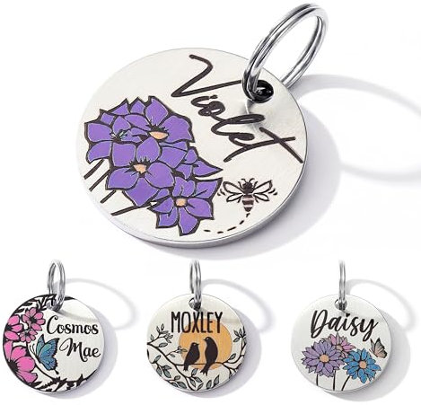 nicovang Farbige Hundemarke mit Gravur, Personalisierte Hundemarke aus Edelstahl, Gravierte Hundeanhänger mit Name, Tiermarke für Hunde und Katzen, Hund Namensschilder für Halsband (Violett) XDT001