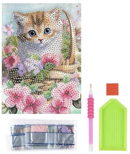 Ideen mit Herz Diamond-Painting-Grußkarte | Din B6 (11,5 x 16,5 cm) | 370 g/m² | inkl. Umschlag & Werkzeug (Katze im Körbchen)