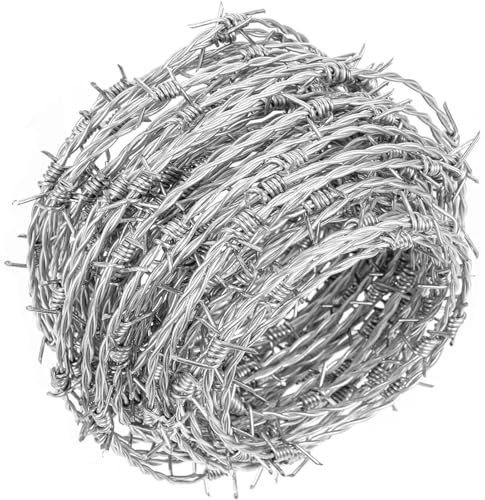 CINVSERW Barb Wire, Barbed Wire Roll 1.8mm Razor Wire for Wire Fencing Steel Wire Alternative to Barbed Wire and Concertina Wire Ideal for Home Security and Livestock Fencing (200m)