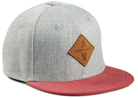 Soulbuddy Kinder Cap – Unisex Kinderkappe – Schirmmütze für Jungen & Mädchen – Trendiger Sonnenhut für Outdoor & Freizeit Grau-Rot – Größe L