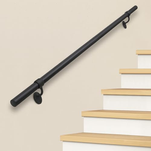 SDNBHT Rampe d'escalier d'intérieur en métal pour escaliers d'intérieur en tuyau de 3,8 cm - Main courante d'escalier murale en aluminium pour intérieur/extérieur - Main courante industrielle noire