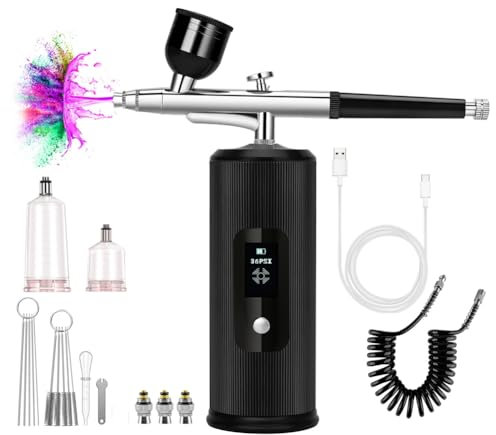Veenewy Airbrush-Set ohne mit Anzeige des Kompressors, tragbares Airbrush-Set zum Bemalen von Kuchendekorationen, Nail Art, einfache Installation