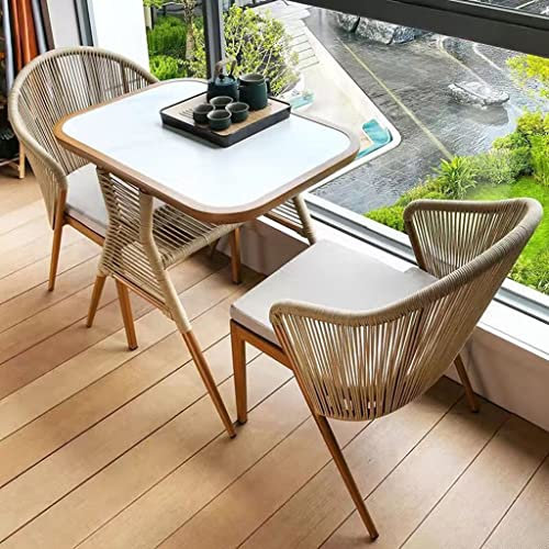 3-teiliges Bistro-Set für den Innenbereich, modernes PE-Set, Glastisch und 2 Stühle, Kleiner Couchtisch für den Balkon, Gartenmöbel