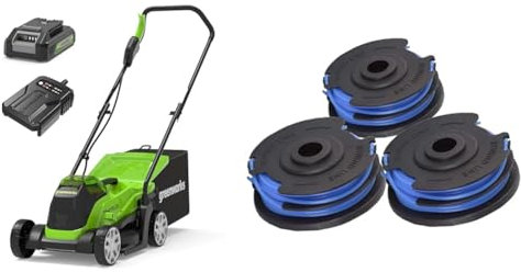 Greenworks 24V Cordless Lawnmower with Brushless Motor for Smaller Lawns up to 140m², 33cm Cutting & Trimmer Spool and 1.65mm Double Line 4.8m incl. 3 Packs for 40V Lawn Trimmers