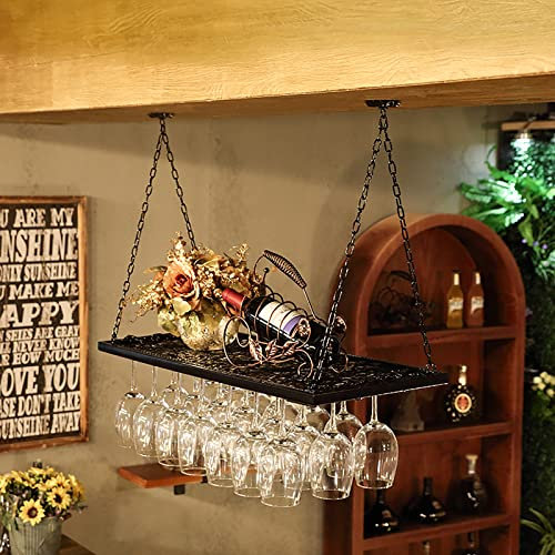 IBOWZ Deckenregal Decken Weinregal Wandmontierte Weinregale,Metall-Deckenmontage-Stemware-Halter-Organizer-Rack,Multifunktions-Präsentationsständer,Lagerständer für Restaurants/Bars/Küche