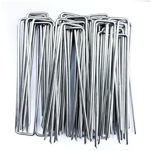 HAORONG U-Shaped Galvanised Garden Pegs, 6”/150mm Weed Membrane Pegs Ground Pegs for Weed Control Membrane Artificial Grass Netting Fabric Ground Stakes Landscape Staples (20)