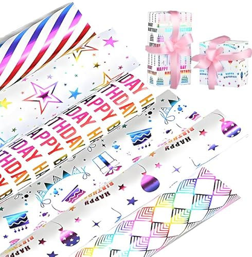 6 Bögen Blenden Geschenkpapier, Geschenkpapier Kinder Geburtstage, Geschenkpapierrollen für Partys, Gift Wrapping Paper, Diy Geschenkpapier Set für Weihnachten Festliche Geschenkdekoration(70 x 50 cm)