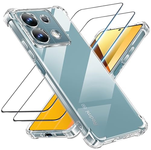 Tentoki Funda para Xiaomi Redmi Note 13 5G, 2 Piezas Cristal Templado | No Apto 13 4G, Carcasa Protectora con Cojín de Aire Esquina Integrado, Antichoque, Anti-Amarillo, Transparente