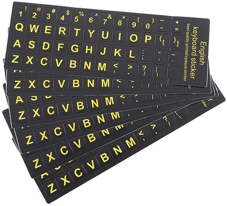 OSALADI 6 Sheets English Keyboard Stickers for Laptop Non- Letter Decals Sturdy Replacement Stickers for Computer Keyboards Black Text on Yellow Background