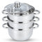 AKH HOUSEWARE 2 in 1 Stainless Steel Food Steamer Cooking Pots and Pans with Lid & Steam Vent 22cm 3 Tier Cookware Set 2.1 Litres All Hob Types Including Induction (Stainless Steel, 22CM)
