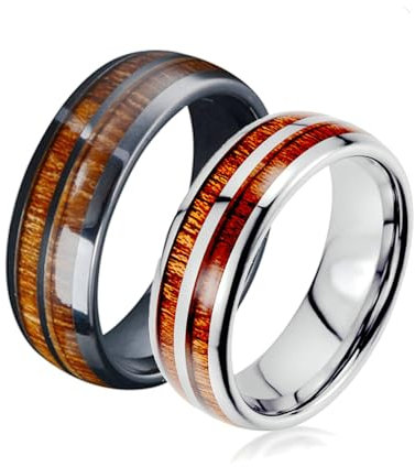 Daesar Partnerringe für Sie und Ihn, Eheringe Edelstahl Set 8MM mit Holz Pärchen Ringe mit Gravur Eheringe Nickelfrei Silber Gr.72 (22.9)& Schwarz Gr.51 (16.2)