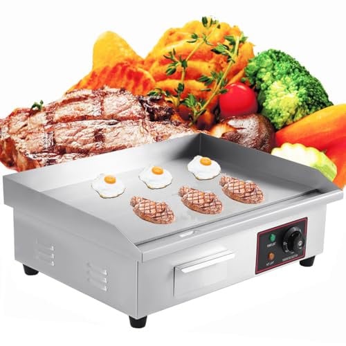 KayEsampra Griglia elettrica professionale Griddle 3000 W, griglia in acciaio inox 55 x 36 cm, temperatura 50 – 300 °C, vassoio raccogli-grasso, resistente agli spruzzi, protezione da sovraccarico