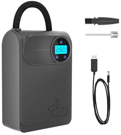Bomba de aire electrónica portátil, bomba de aire inalámbrica para coche, bomba de aire eléctrica para bicicleta, compresor de batería, compatible con detección de presión y apagado automático para