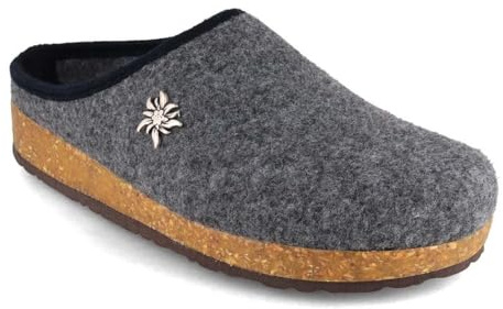 Tuffeln Edelweiß Hausschuhe Damen Filz-Pantoffeln Clogs mit Korkfußbett und Edelweiß Applikation vegan, Gr. 37-42