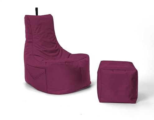 Nadimaideal Gaming Sitzsack XXL mit Hocker für Kinder, Teenager & Erwachsene | Indoor & Outdoor | Bodenkissen - Sessel - Beanbag bereits gefüllt | Füllung EPS Perlen (Weinrot, Einfarbig)