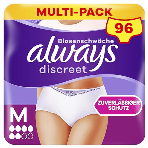 Always Discreet Inkontinenz Pants Gr. M, Normal, 96 Höschen (8 x 12 Stück) für Damen, schliesst Gerüche und Flüssigkeit sofort ein