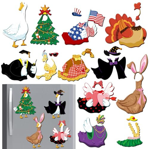 Xuhal 15 Sets Goose Dress Up Magnet Lustige Magnete Gänse-Kühlschrankmagnete Festival Gans Outfit Magnete Lustige Kühlschrankmagnete für Kühlschränke Werkzeugkästen Schließfächer Kühlschrankmagnete