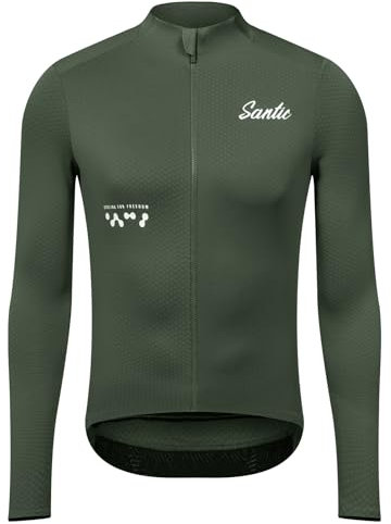 Santic Fahrradtrikot Herren Radtrikot Langarm Slim für Frühling Herbst Rennrad MTB Thermo Trikots Armeegrün XXL