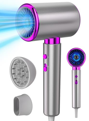 DMTIVMG Haartrockner 2400W Ionen Föhn mit 2 Geschwindigkeiten 3 Temperatureinstellungen Kalt-/Heißtaste und Diffusor, Konzentrator Schneller Thermostat-Reisefön für Friseursalon, Reise und Zuhause
