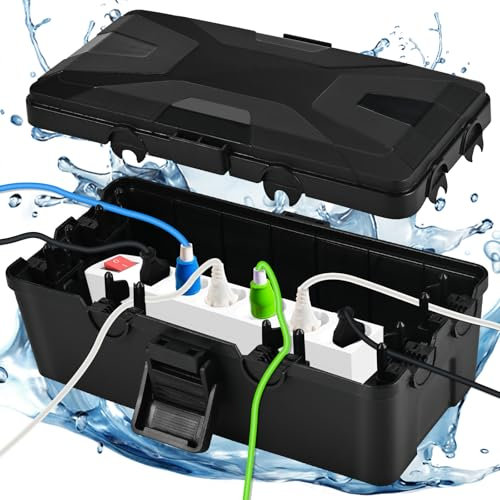 Kabelbox Wasserdicht, IP54 Outdoor Elektrobox Aussen Schwarz für Schützen Timer Outlet Plug, Licht Dekoration, Steckerschutz Wasserdichte Kabelbox für Verlängerungskabel